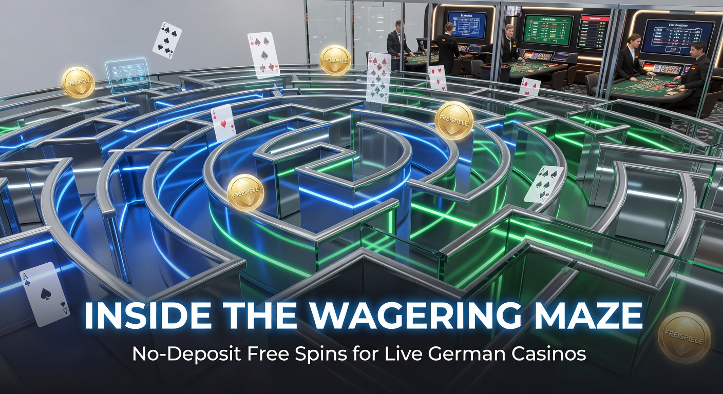 Ein Labyrinth aus Spielkarten und Münzen symbolisiert die komplexen Wettanforderungen bei No-Deposit-Free-Spins in Live-Casinos